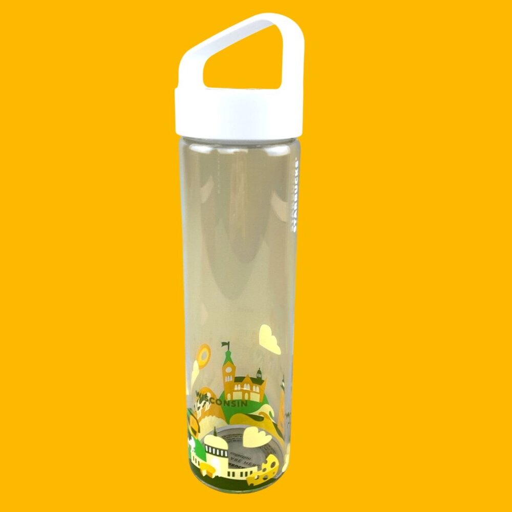 Starbucks You Are Here Collection Wisconsin Glass Water Bottle 18.5 Fl Oz  New